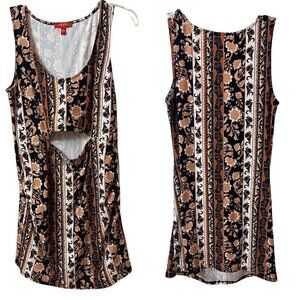 Guess Floral Bohemian Beachy Cut Out Waist bodycon Mini Dress, Women's Large